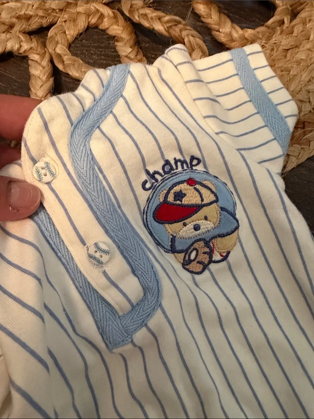 Baby Grand Blue Pinstripe 'Champ' Cotton One-Piece Bodysuit 3-6months